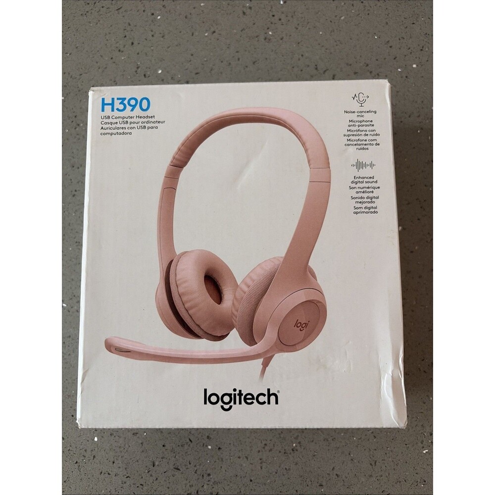 Logitech H390 Wired USB Headset • Rose Pink • Stereo • Noise‑Cancel Mic